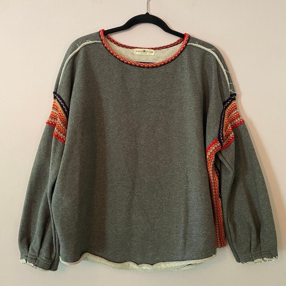 Natural Life Gray Red Sweatshirt Loungewear Oversized Women size Small / Medium